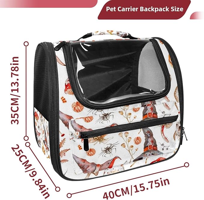 Witch Hat Broom Skull Lollipops Eyes Bones 2 Cat Carrier Backpack,900D Wear-Resistant Oxford Fabric, Dog Carrier Cat Backpacks Suitable for Travel