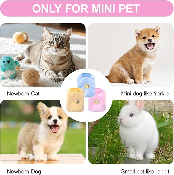 3 Pcs Kitten Clothes, Yorkie, Teacup Dog Clothes, Colorful Chihuahua Puppy Cat Vest with Bee Pattern, Soft Small Dog Sweater, Cute Puppy Jumper for Mini Newborn Dogs,Cat (XX-Small)