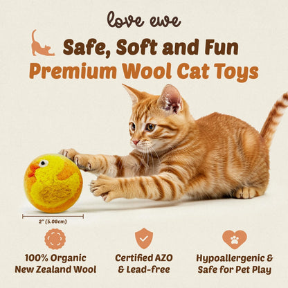 Hustle & Blush Wool Felt Balls - 3 Pack Love Ewe Pet Supplies – 2in Colorful & Durable Cat Toys Handmade from New Zealand, Ideal for Indoor Play and Mental Stimulation – Duck & Bunny Design