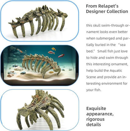 Aquarium Skull Animal Skeletons, Reptile Tank Accessories, Fish Tank Decorations for Amphibians, Betta Fish, Shrimp, Hermit Crab, Leopard Gecko