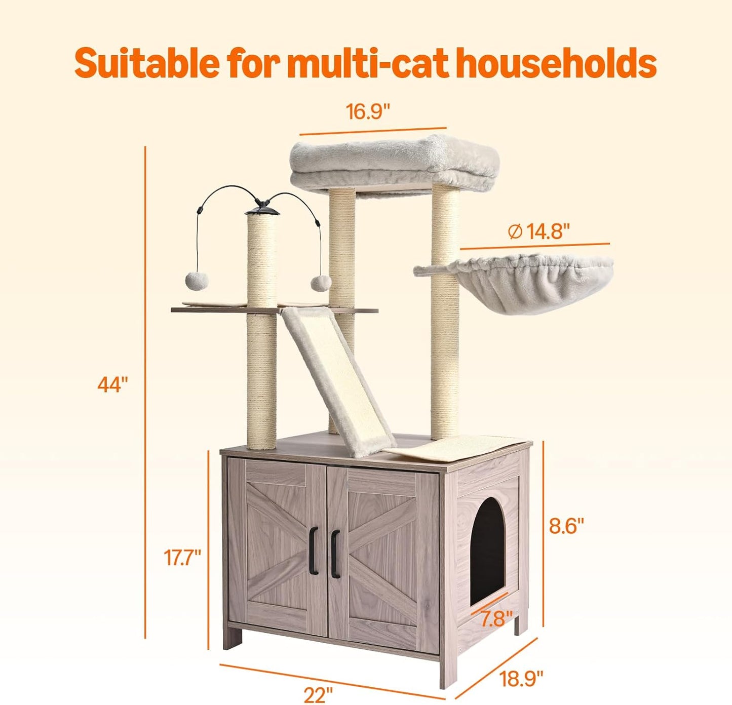 Amazon Basics Furniture Style Cat Tree with Litter Box Enclosure, Cat Tree with Scratching Posts, Sisal Pad, Cozy Perch and Hammock