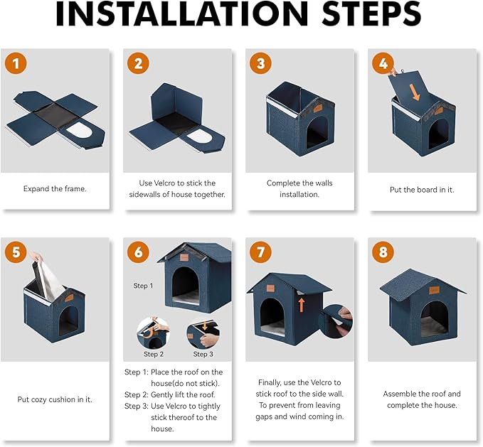 Outdoor Cat House Feral Cat Shelter,Outside Waterproof Cat House for Outdoor/Indoor Cats, Insulated Cat Bed for All Seasons with Cozy Cushion Easy to Assemble, Navy Blue