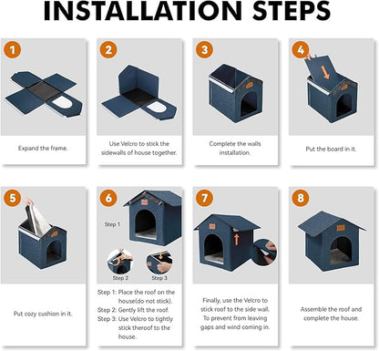 Outdoor Cat House Feral Cat Shelter,Outside Waterproof Cat House for Outdoor/Indoor Cats, Insulated Cat Bed for All Seasons with Cozy Cushion Easy to Assemble, Navy Blue