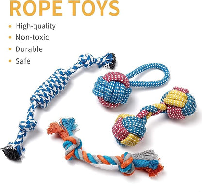 Toozey 7 Pack Small Dog Toys, Puppy Teething Toys, Durable Ropes Chew Toys, Cute Calf Squeaky Dog Toys, Non-Toxic and Safe