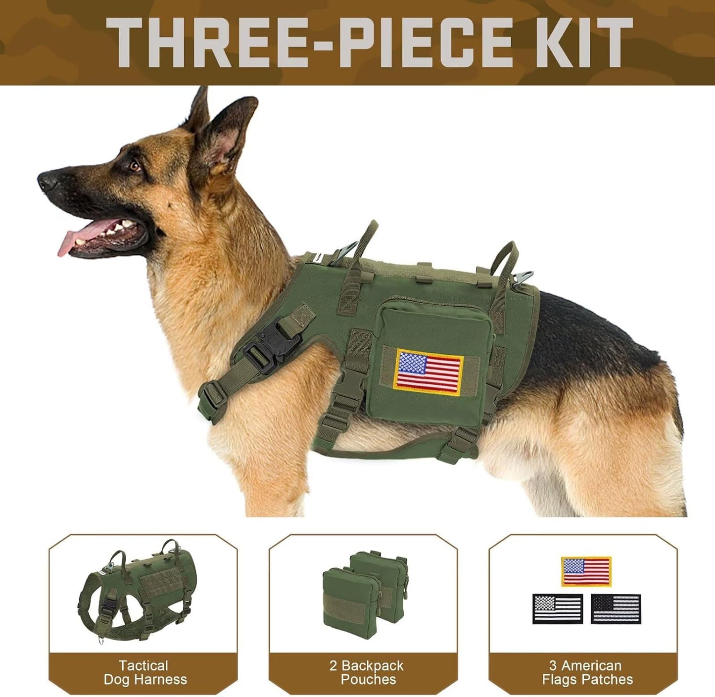 Forestpaw Dog Harness Medium Sized,Tactical Dog Harness with Handle,No Pull Military Style Service Dog Vest with Pockets Adjustable for Medium Large Dogs,Green,Chest 19.5-41.5"