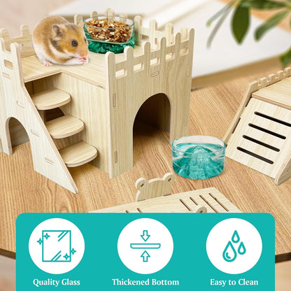 BNOSDM 2Pcs Hamster Food and Water Bowl Mountain Fuji Style Glass Drinking Dwarf Hamster Feeder Anti-Turning Dish for Syrian Hamsters Gerbils Mice Rats or Other Similar-Sized Pets (Green)