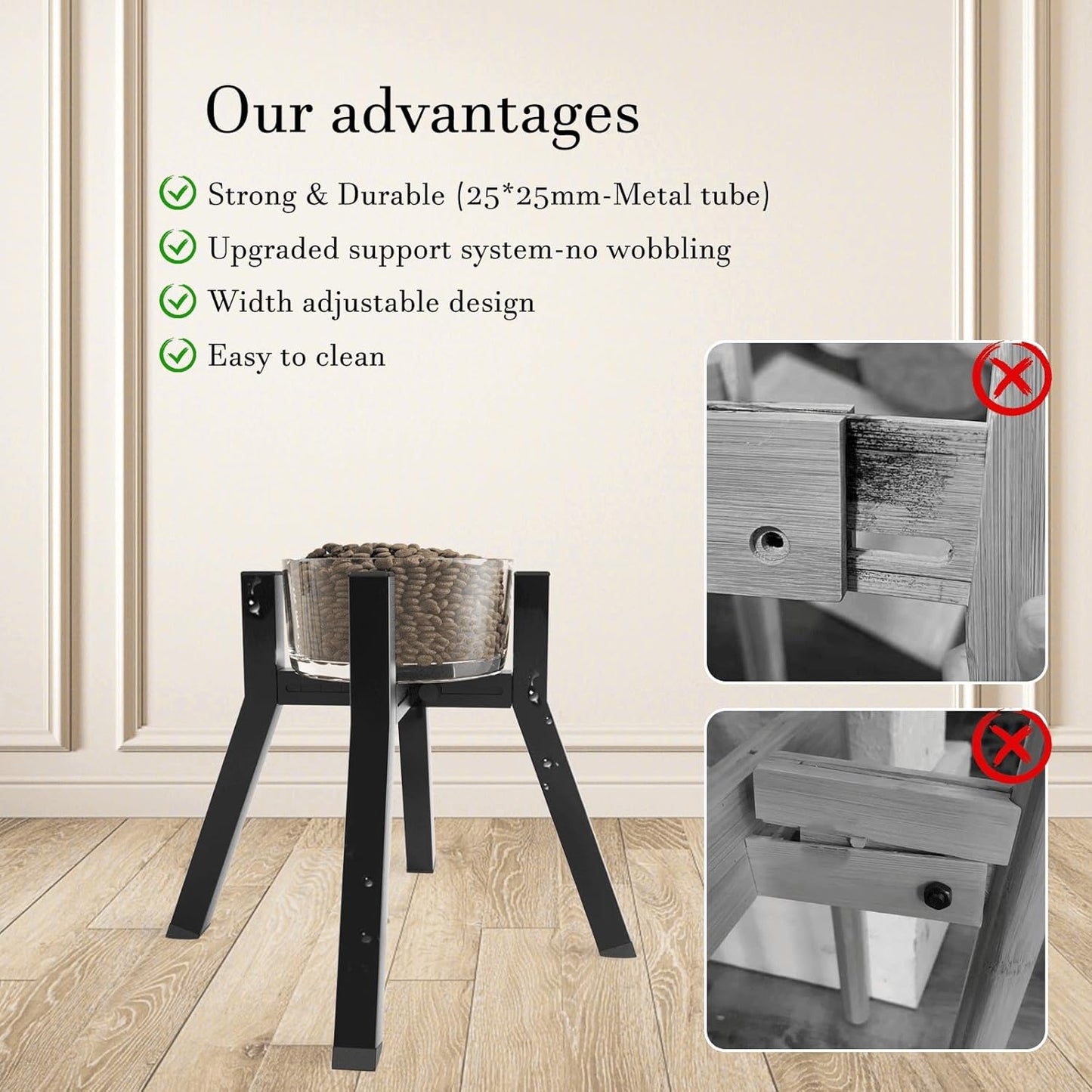 Dog Bowl Stand for Medium & Large Dogs, Adjustable Width 7-10.6" Raised Dog Food Stand, 11 inch Tall Elevated Single Holder, Black (Bowl Not Included)