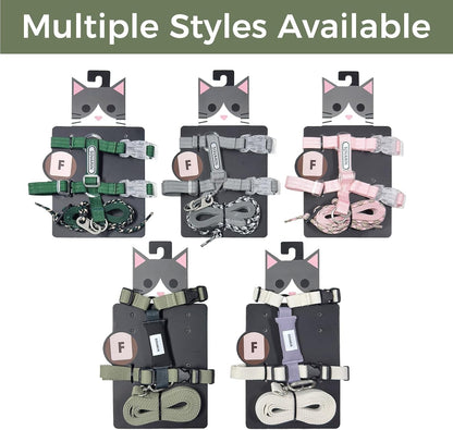 Cat Harness and Leash Set - Green Extra Lightweight Soft Kitten Harness Escape Proof, Adjustable Travel Pet Harness for Walking，Easy Control Comfortable Outdoor (Olive Green, One Size)