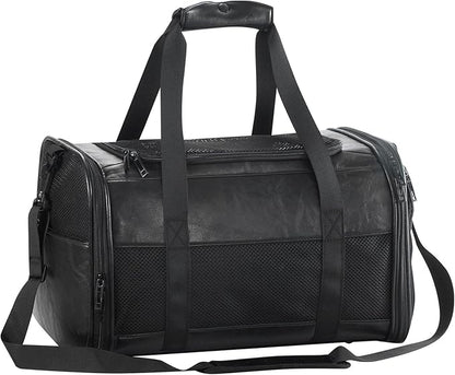 Fashion Leather Dog Carrier, Airline Approved Cat Carrier Soft Sided Pet Bag Carrier Purse for Puppy Kitten Small Animals Black