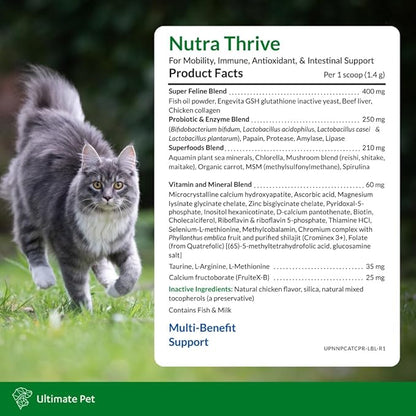 Ultimate Pet Nutrition Nutra Thrive™ Cat Supplement, Vet-Developed Powder for Mobility, Immune Support, Antioxidants & Digestion with Probiotics, Collagen, & Superfoods, 30 Servings