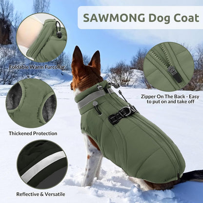 SAWMONG Dog Coat, Warm Dog Winter Coat, Waterproof Fleece Jacket, Cold Weather Dogs Jacket (M,Green)