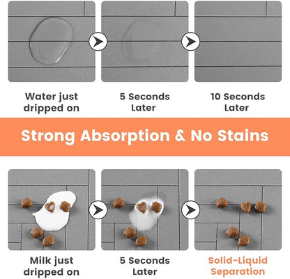 Pet Feeding Mat-Absorbent Pet Placemat for Food and Water Bowl, with Waterproof Rubber Backing, Quick Dry Water Dispenser Mat for Dog and Cat (12"x20", Striped Light Gray)