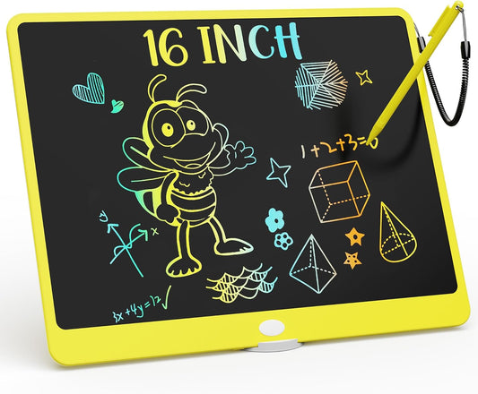 KOKODI LCD Writing Tablet, 16 Inch Colorful Toddler Doodle Board Drawing Tablet, Erasable Reusable Electronic Drawing Pads, Educational and Learning Toy for 3-6 Years Old Boy and Girls(Yellow)