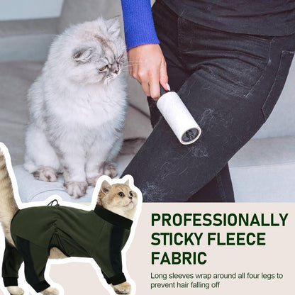 Cat Pajamas for Cats Only, Sticky Hair Cat Clothes, Long Sleeve Sphynx Clothes, Anti-Licking or Skin Disease Recovery Suit for Female Cats, Kitten Onesie Pajamas, ArmyGreen, M