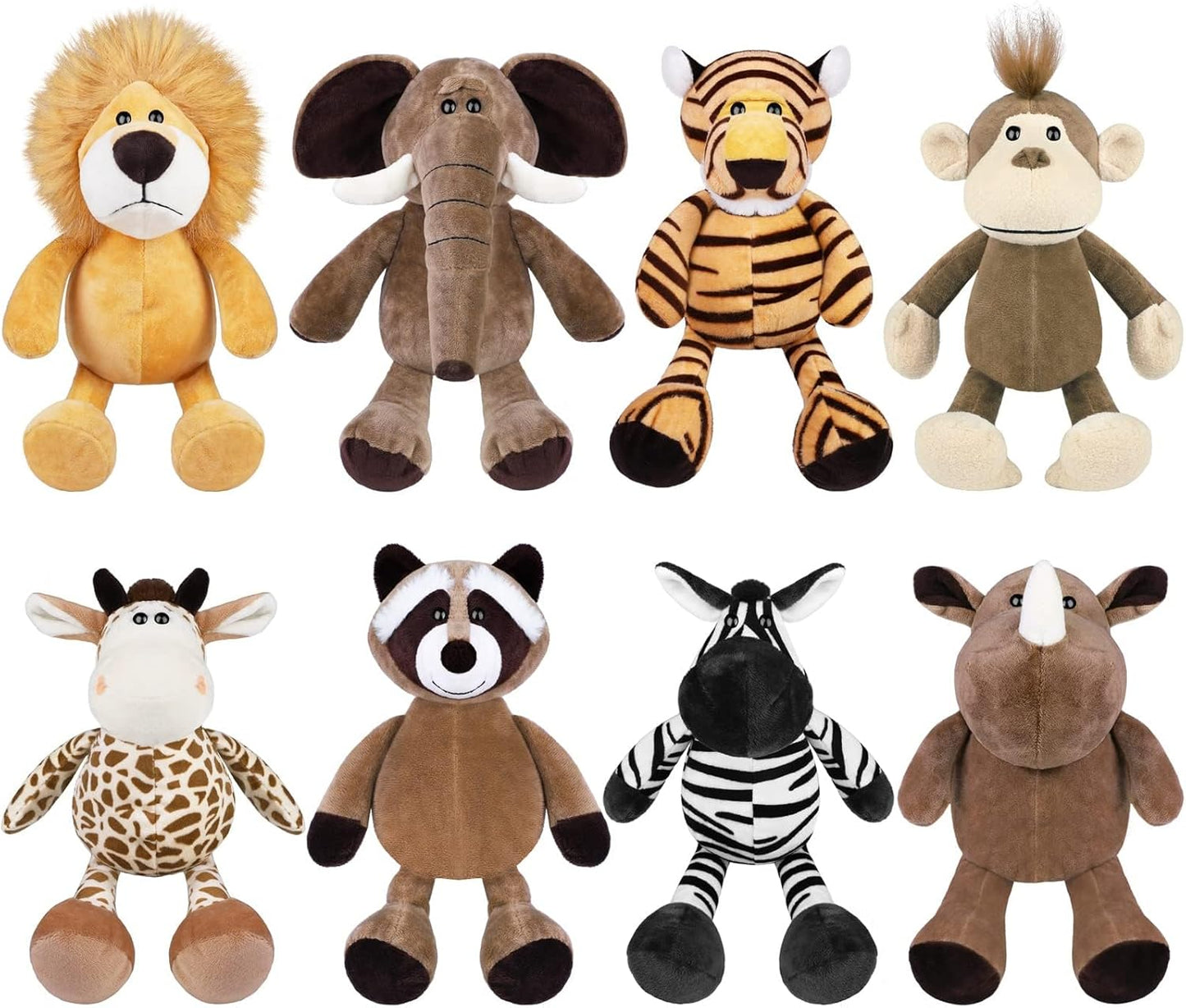 Elcoho 8 Pieces Safari Stuffed Animals Plush Jungle Animal Toys 9.8 Inch Zoo Stuffed Animals Set Cute Plush Toys for Animal Themed Parties Teacher Student Award
