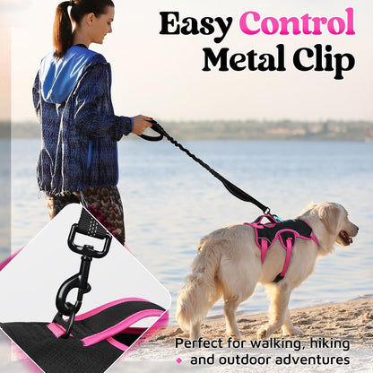 rabbitgoo Escape Proof Dog Harness Large Dogs, Soft Padded Full Body Pet Harness, Reflective Adjustable No Pull Vest with Lift Handle and Leash Clip for Walking Hiking Training, Pink & Black, L