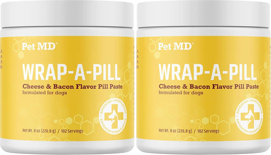 Pet MD Wrap A Pill Cheese & Bacon Flavor Pill Paste for Dogs - Make a Pocket or Pouch to Hide Pills & Medication - 8 oz (Pack of 2)