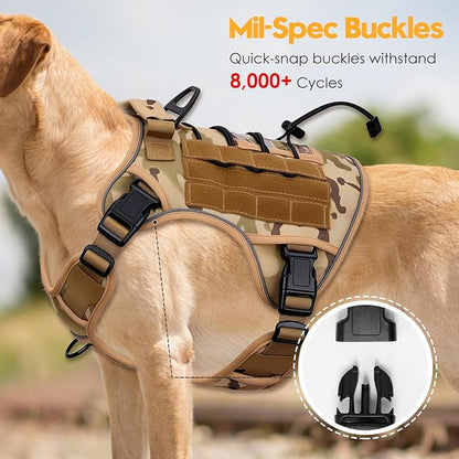 Heavy-Duty Tactical Dog Harness for Large Dogs, No Pull Adjustable Reflective Pet Vest with Molle System, K9 Military-Grade Control for Service Training, Outdoor & 10+ Breeds, Desert Camo, X-Large