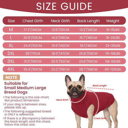 ROZKITCH Dog Sweaters Soft Fleece Pullover Sweatshirt Pajamas, Turtleneck Warm Pet Cold Weather Jacket Stretchy Vest Jumpsuit Apparel Outfit Clothes for Small Medium Large Dogs Walking Sleep Red 2XL