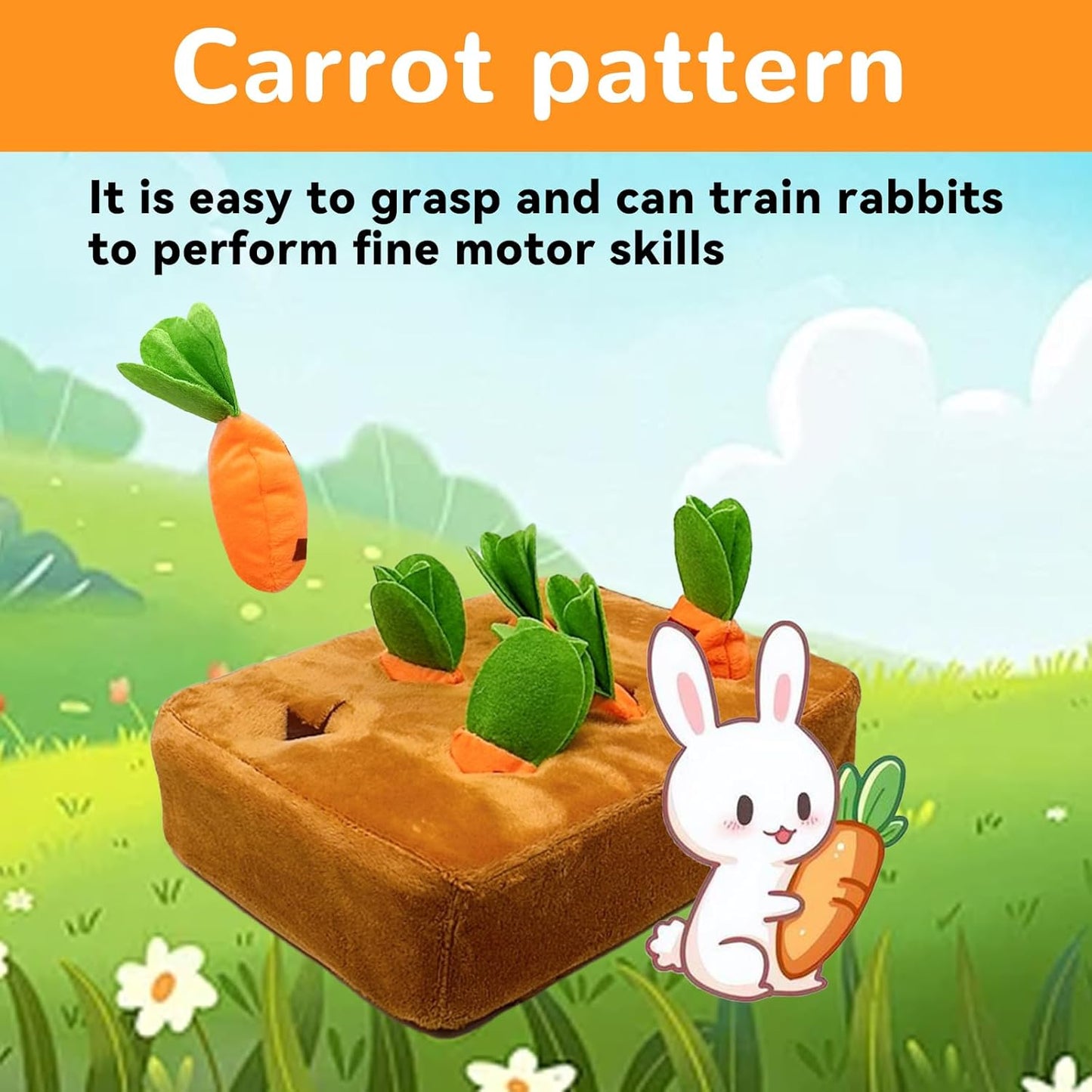 Hamiledyi Rabbit Foraging Toys Bunny Plush Puzzle Toy Carrots Snuffle Mat for Chinchilla Guinea Pig Ferret Rat Entertainment (Brown)