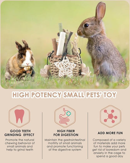 Bissap Bunny Chew Toys, Natural Seagrass Hanging Basket Chews Water Plant Woven Chinchillas Chewing Treats for Rabbits Guinea Pigs Chinchillas Hamsters Rats and Other Small Pets Teeth Grinding Toy