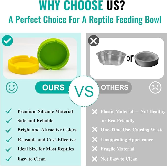2 Pack Reptile Feeding Bowl, Silicone Reusable Crested Gecko Food and Water Dish, Bearded Dragon Tank Accessories for Lizard, Hermit Crab, Chameleon and Tortoise, Easy to Clean