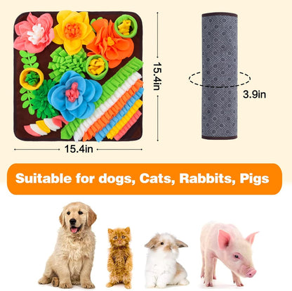 Snuffle Mat for Dogs, Sniff Mat Slow Feeding Mat for Small Pets Cats, Rabbits - Help Stress Relief and Training - Stimulate Your Pet's Foraging Skills! (Brown)