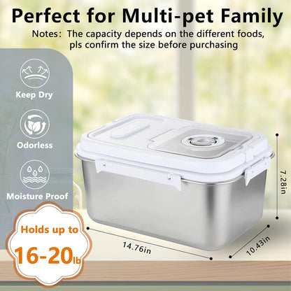 Sanbo Pet Food Storage Container 10L & 7.5L | Stainless Steel Airtight Bin with Scoop & Time Dial | Dog/Cat Food Keeper 2-Pack Sliver