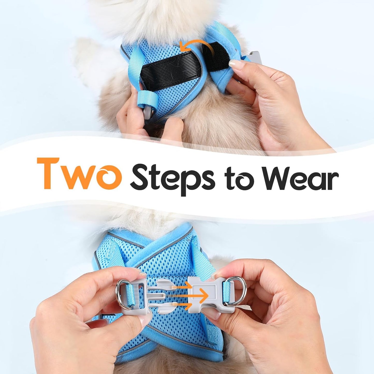 Dooradar Cat Harness and Leash Set, Escape Proof Lightweight Kitten Harness, Soft Breathable Reflective Vest for Outdoor Walking Traveling, Adjustable for Large Cats, Orange & Blue, L