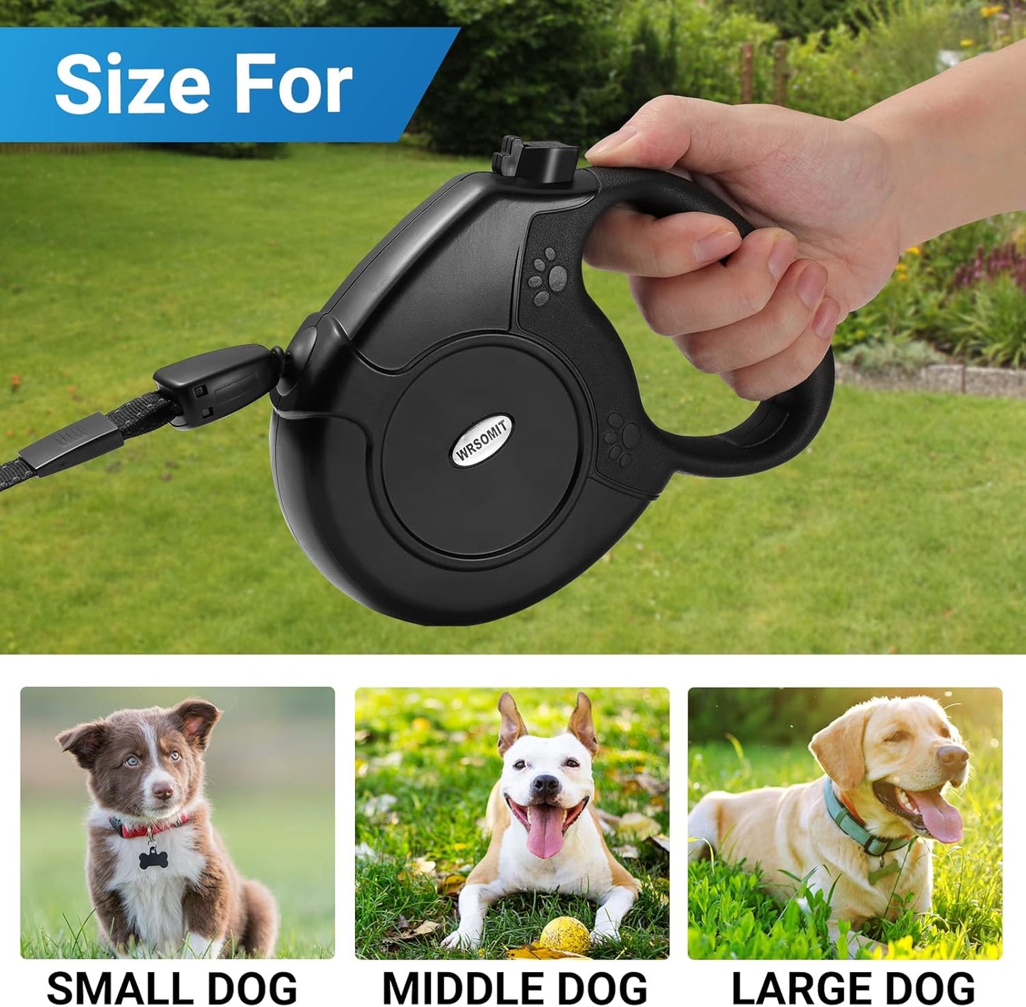 Retractable Dog Leash, 26 Ft Heavy Duty Pet Walking Leash for Small Medium Large Dogs up to 99lbs, Anti-Slip Handle, 360 ° No Tangle, Nylon Tape, One-Handed Brake