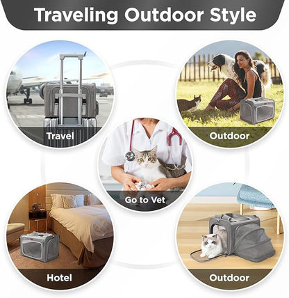 Cat Carriers Soft Stylish Small Dogs Puppy Pets Bag,Sturdy,Ventilated,Airline Approved,Expandable,Rabbit Cage Small Animals Travel Outdoor Carry Kennel Gray Color