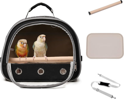 Bird Carrier,Bird Cage Parakeet Parrot Budgie Carrier Backpack for Small Birds, Travel Bird Cages with Perch, Transparent Ventilation Cockatiels, Lightweight Pet Carrier for Outdoor Use(Black)