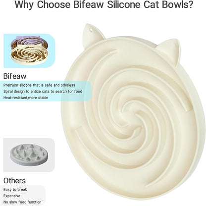 Slow Feeder Cat Bowl, Easy to Clean Silicone Bowl, Ideal for Dry and Wet Food (Purple and White)