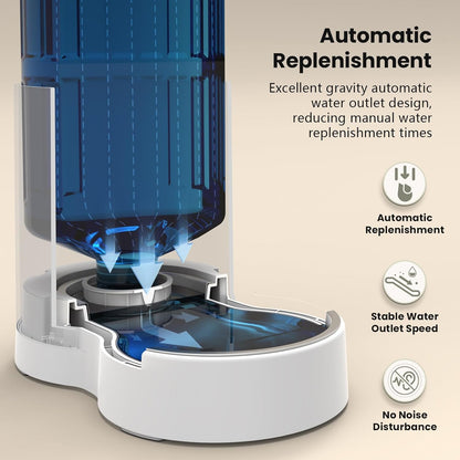 CZPET Automatic 4L/1Gal/135Oz Cat Water Dispenser with Stainless Steel Bowl, Gravity Waterer for Small Medium Dog Puppy Kitten (White)