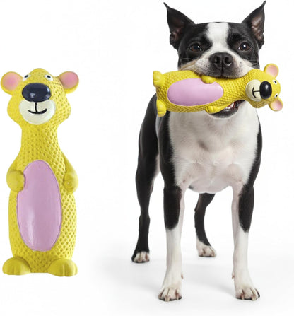 My Pet & Me - Squeaky Dog Toys for Light to Moderate Chewers - Fun Latex Toys for Puppies, Teething, and Gentle Play - Interactive Fetch and Chew Toy with Squeaker (Golden Bear, 6 Inch)