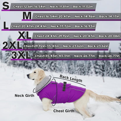 Lelepet Warm Dog Winter Coats for Large Dogs Waterproof Dog Jacket Reflective Pet Fleece Vest Windproof Cold Weather Coats with Adjustable Buckle & Leash Hole, Purple, L
