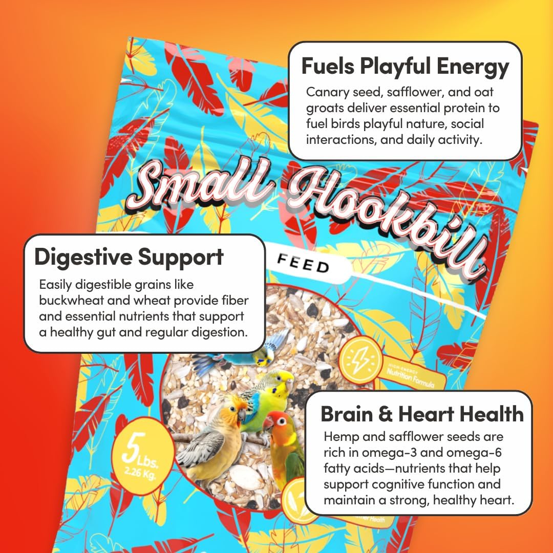 Mycelium Small Hookbill Feed (5 LBS) | Organic, Non‑GMO Bird Food for Cockatiels, Conures & Lovebirds | Filler‑Free with Hulled Seeds | Daily Energy, Skin & Feather Support | Made in USA