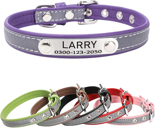 Yonsbox Personalized Reflective Dog & Cat Collar with Silent ID Tag, Custom Engraved Pet Name & Phone Number, Ultra Soft Microfiber, No-Jingle Safety Collar for Small Medium Large Dogs