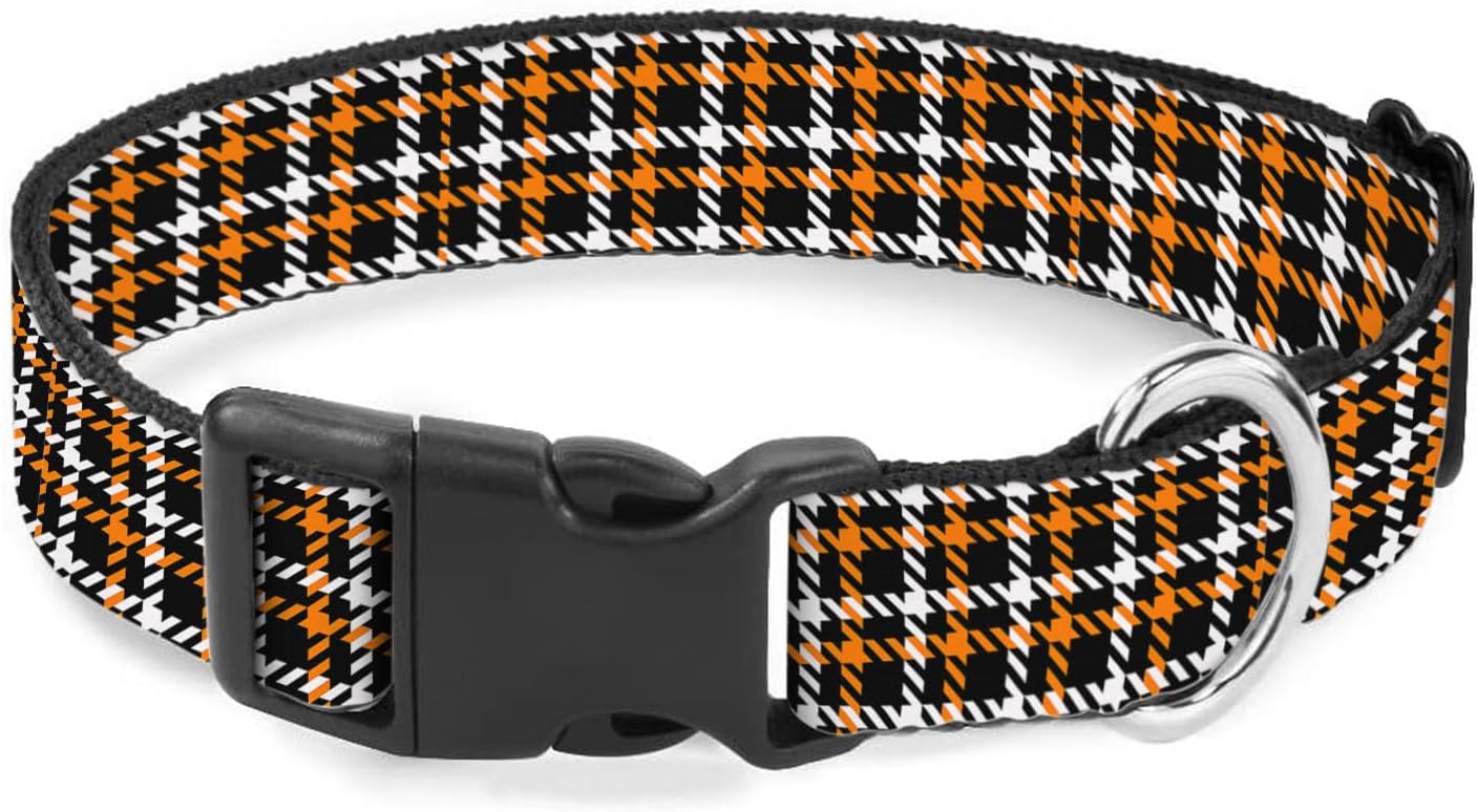Black Orange White Plaid Gingham Dog Collar Pet Neck Strap for Small Medium Large Dogs Soft Adjustable Buckle