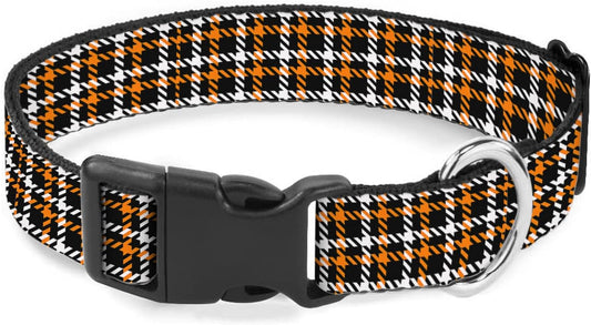 Black Orange White Plaid Gingham Dog Collar Pet Neck Strap for Small Medium Large Dogs Soft Adjustable Buckle