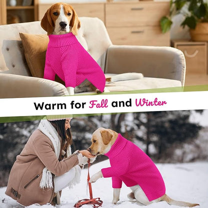 Queenmore XXL Dog Sweater, Large Dog Sweaters for Male Dogs, Turtleneck Plaid Kintsweaters for Large Breeds, Cold Weather Pullover Pet Clothes, Fuchsia 2XL