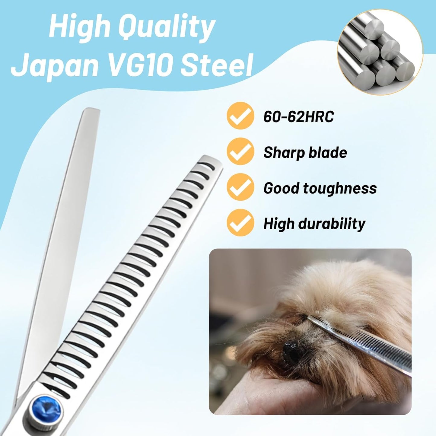 7.5" Left Handed Dog Grooming Scissors Chunker, Blending Shears with 24 Fishbone Teeth, VG10 Steel Texturizing Thinning Shear for Dog Grooming Professional, Ergonomic Trimming Scissors for Pet Groomer