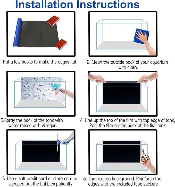 ELEBOX Aquarium Background Blue Black Fish Tank Background Picture 2 Sides Fish Backdrop for Aquarium Wallpaper 12"x 32"