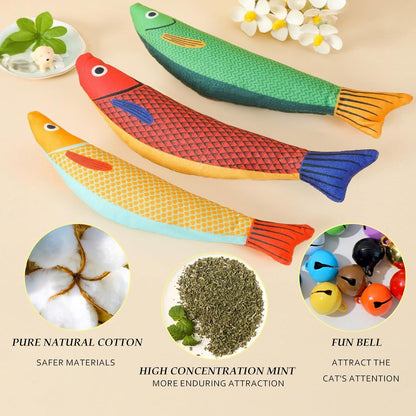 Cat Toys for Indoor Cats 9pcs Saury Fish Toy Catnip Toys Cats Interactive Toys Kitten Dental Gifts Cat Kicker Grass Stick Kitty Chew Plush with Bells