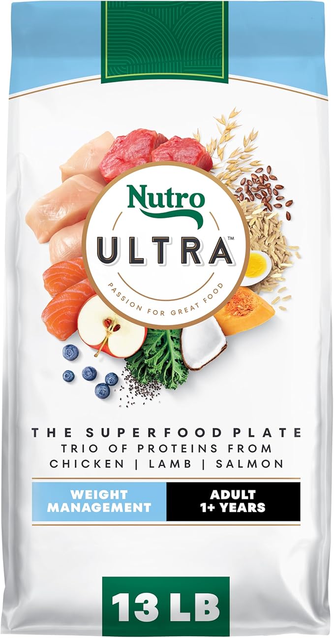 Nutro Ultra Adult Weight Management Dry Dog Food, Chicken, Lamb and Salmon Protein Trio, 13 lb Bag