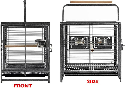 Deluxe Portable Wrought Iron Bird Travel Parrot Vet Carrier Cage Prevent Beaks Out Pet Products for Parrots Conures Cockatiel Amazon African Grey Prevent Beaks Out Include Cage Cover