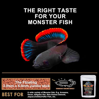 Bubble Magus Monster Fish Food, 60% Shrimp Meat and Salmon Meat, Floating Sticks for Pufferfish. Oscars, Bass, Large Cichlids and Tropical Fish, Carnivorous Jumbo Stick (5 Ounce)