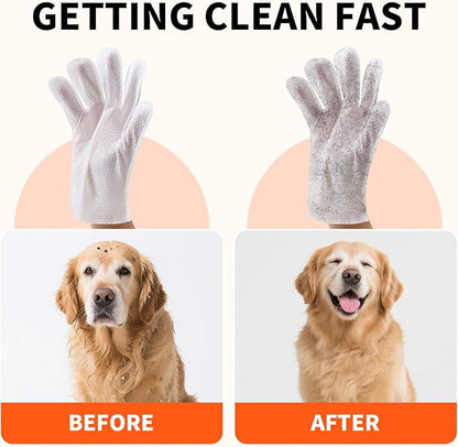 Pet Glove Wipes for Dogs and Cats, Cleaning & Deodorizing Grooming Gloves for Daily Care and Traveling, Dog Wipes Washing Gloves Rinse Free, 54 PCS