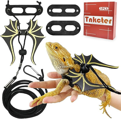 3 Sizes Bearded Dragon Harness and Leash Set with Dinosaur Wings – Adjustable Lizard Leash Harness for Reptiles,Bearded Dragons,Lizards, Geckos Tnkcter