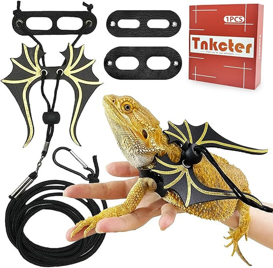 3 Sizes Bearded Dragon Harness and Leash Set with Dinosaur Wings – Adjustable Lizard Leash Harness for Reptiles,Bearded Dragons,Lizards, Geckos Tnkcter